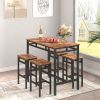 Bar table set 5PC Dinging table set with high stools, structural strengthening, industrial style. Rustic Brown, 43.31'' L x 23.62'' W x 35.43'' H.