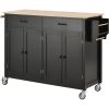 Kitchen Island Cart with Solid Wood Top and Locking Wheels,54.3 Inch Width,4 Door Cabinet and Two Drawers,Spice Rack, Towel Rack (Black)