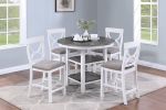 Counter Height Dining Table w Storage Shelve 4x Chairs Padded Seat Unique Design Back 5pc Dining Set White Color