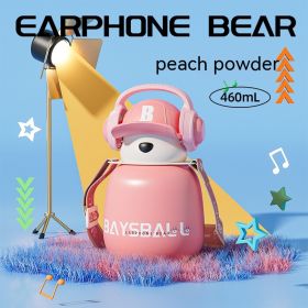 Cute Fashion Stainless Steel Wire Headset Bear Water Cup (Option: Ordinary Peach Peach Pink-460ml)