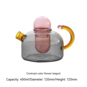 Creative Contrast Color High Temperature Resistant Glass Teapot (Option: Pink Hit Gray 400ml)