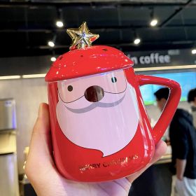 Christmas Ceramic Cup Mug With Cover With Spoon Coffee Cup (Option: Santa-400ml)