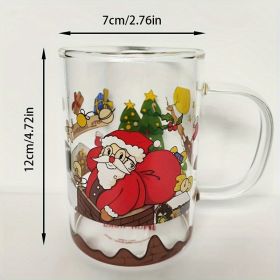 1pc Christmas Glass Home Drink Cup Tea Cup With Handle Water Cup Breakfast Cup High Temperature Resistant 300ml Glass (Option: Snow house C)