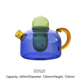 Creative Contrast Color High Temperature Resistant Glass Teapot (Option: Green Hit Blue 400ml)