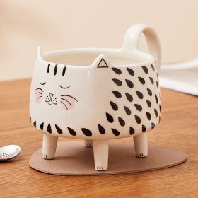 Cat Illustration Cup Coffee Breakfast (Option: Beige Style A-301to400ml)