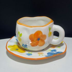 Hand-painted White Clouds Coffee Set Hand-pinching Irregular (Option: Flower-250ml)