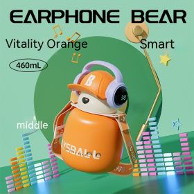 Cute Fashion Stainless Steel Wire Headset Bear Water Cup (Option: Smart Vibrant Orange-460ml)