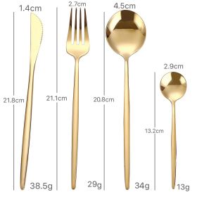 Household Hotel Restaurant Steak Stainless Steel Knife, Fork And Spoon (Option: Gold Four Main Pieces)