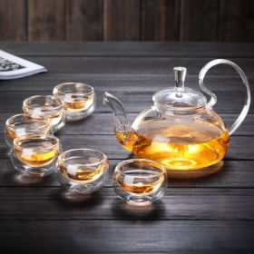 Glass Tea Set Suit With Tea Tray Kung Fu Tea Set High Temperature Resistant Glass Teapot Heart-shaped Candlestick Tea Set (Option: 5 Suit)