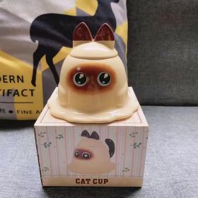 Cute Cat Cup Siamese Cat With Lid (Option: Meow Cup Tearful-Single Cup Gift Bag)