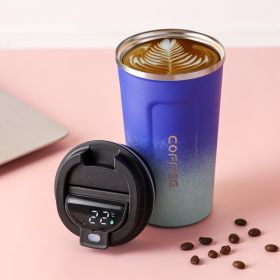 Stainless Steel Cup With Straw Double-layer Vacuum Cup Outdoor Coffee Cup (Option: Smart Gradient Blue-510ml)