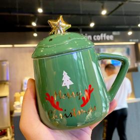 Christmas Ceramic Cup Mug With Cover With Spoon Coffee Cup (Option: Antlers Christmas Tree-400ml)