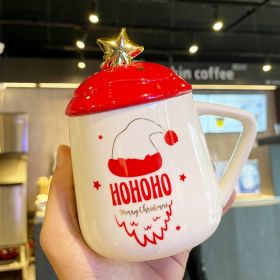 Christmas Ceramic Cup Mug With Cover With Spoon Coffee Cup (Option: Christmas Hat-400ml)