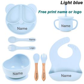 Baby Cutlery Baby Silicone Suction Cups Dining Plates Customized Name (Color: Blue)