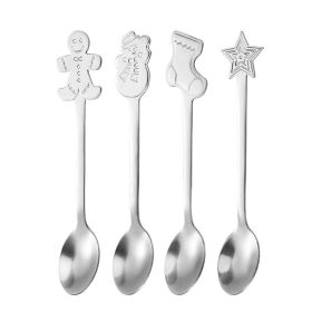 Creative Coffee Holiday Gift Box Stainless Steel Christmas Tableware Spoon (Option: Silver Four Piece Set Opp Bag)